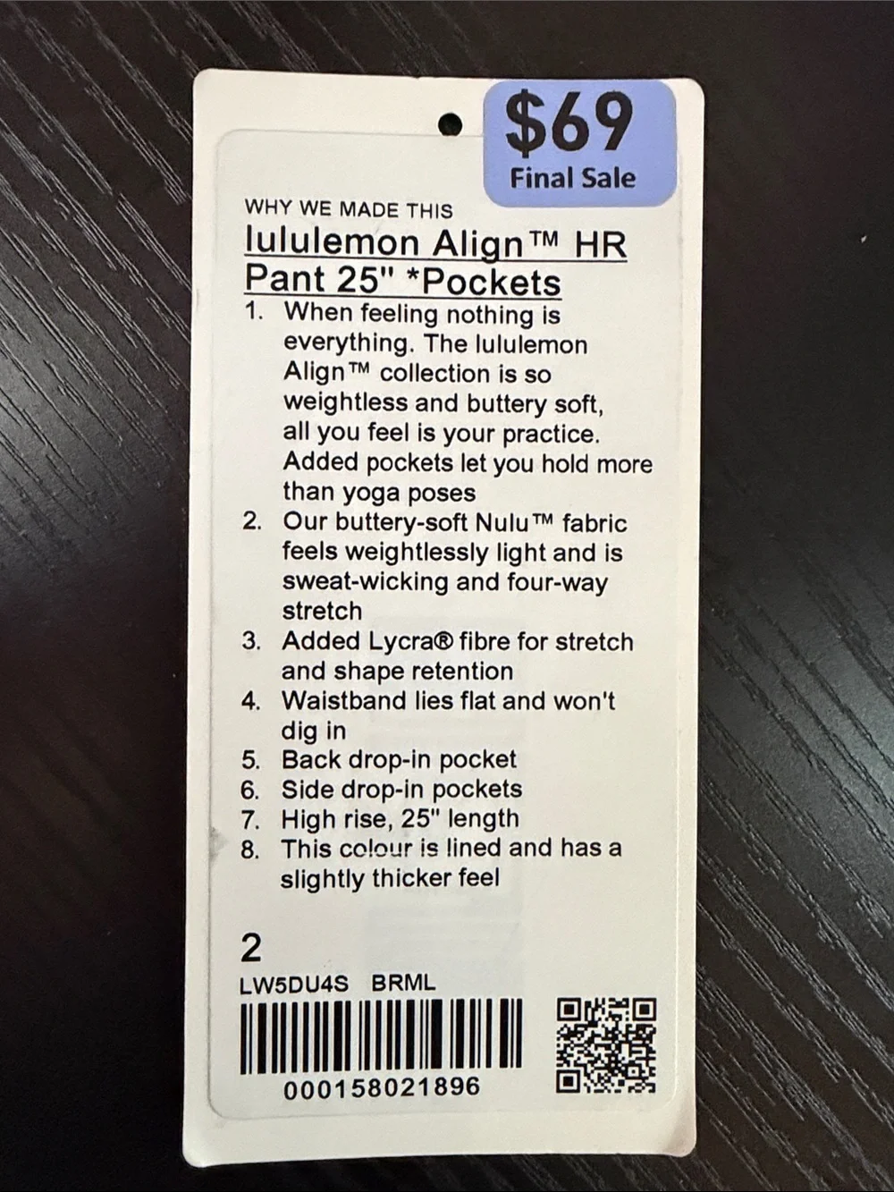 Lululemon Align HR Pant 25” Berry Rumble *Pockets* NWT